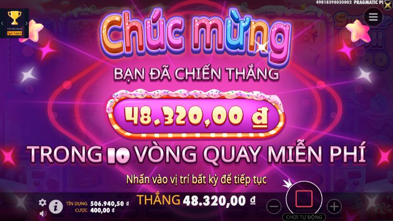 Nhận thưởng Sugar Rush từ vòng quay free